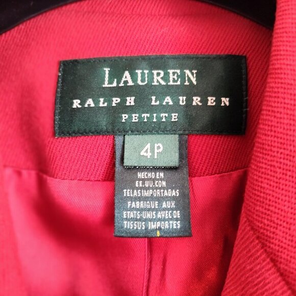 Ladies Petite SZ 4P Lauren Ralph Lauren Red Double-Breasted Jacket - Picture 3 of 3